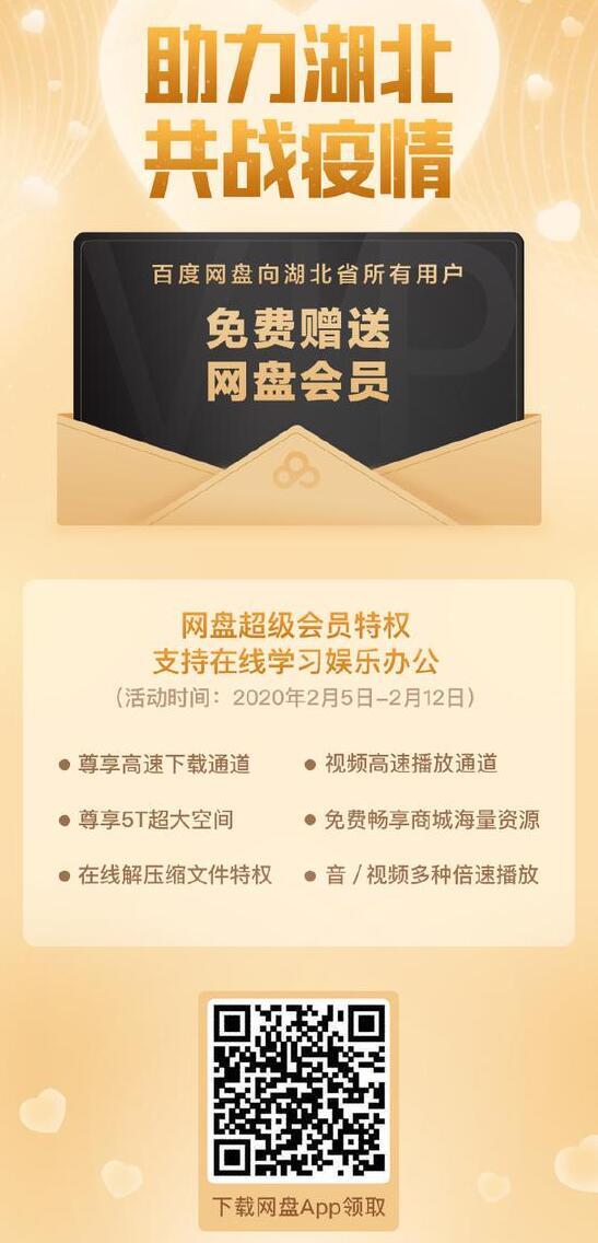 百度网盘向所有湖北用户赠送超级会员，2020年2月5日-2月12日 配图