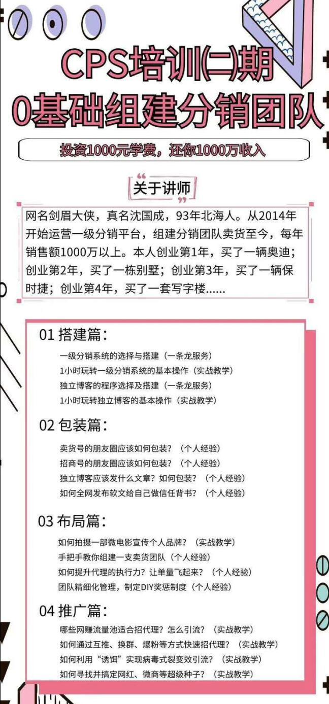 打造个人IP,从0开始搭建一个分销团队(从搭建、包装、布局到推广全套)【视频教程】 pic 打造个人IP,从0开始搭建一个分销团队(从搭建、包装、布局到推广全套)【视频教程】 配图