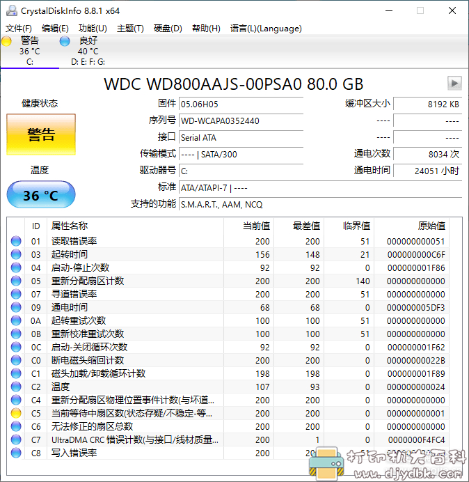 [Windows]硬盘检测工具 CrystalDiskInfo v8.8.1绿色版 配图 No.1